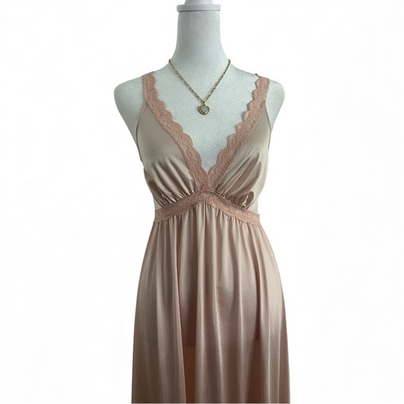 Vintage Olga Pink Lace Satin Nightgown Maxi Dress Style 9633 Size Small - Picture 2 of 7
